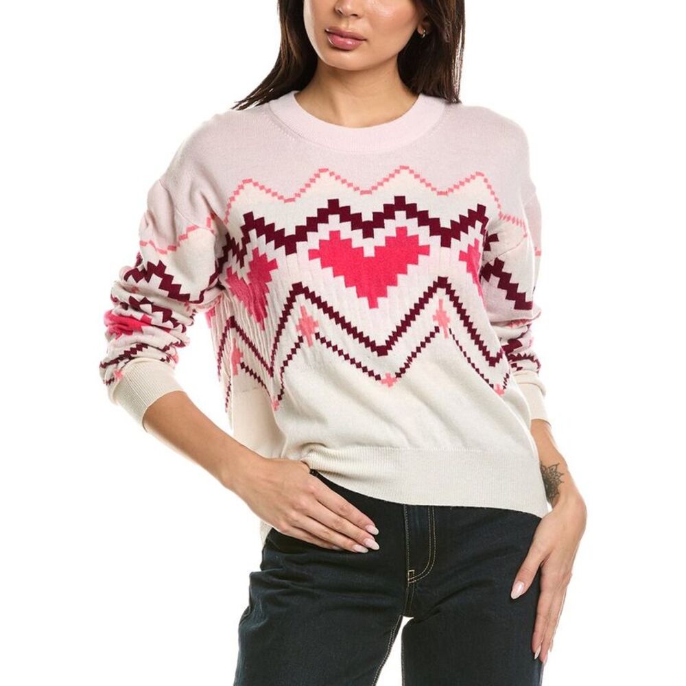 Brodie Cashmere Womens  Heart Pixel Crewneck Wool & Cashmere-Blend Sweater,